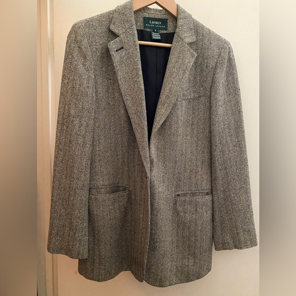 VTG Lauren Ralph Lauren Silk Herringbone Blazer Equestrian Buttons Size 6 - Picture 13 of 16